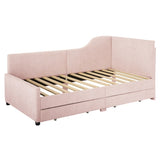 Twin Size L-Shaped Corduroy Daybed,Upholstered Bed Frame with 2 Storage Drawers,Pink N733P171470H