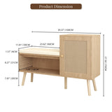 2-in-1 Shoe Storage Bench, Natural Rattan Shoe Cabinet with 2 Adjustable Shelves and Removable Seat W808P212813