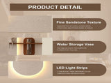 Adjustable 3-Color LED Sandstone Wall Decor with Simulated Green Plants - 3D Art Sculpture, Glass W2700P313029