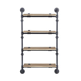 4 Tier Wall Shelf with Metal Tube, Oak and Sandy Black B016P324181