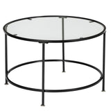 2 Layers 5mm Thick Tempered Glass Countertops Round Wrought Iron Coffee Table Black 87255188