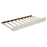 Queen Size Upholstered Platform Bed with Reading Lights, Drawers, Trundle and Shelves, Beige 57706475