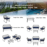 4-piece wicker patio furniture set with tempered glass table, detachable blue cushion cover for easy W2071P291321