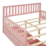 Full Size Wood Platform Bed with Guardrails on Both Sides and Two Storage Drawers ,Pink N733P172700H