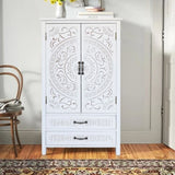 27'' Accent Tall Tower White Storage Cabinet - Rustic Wood Sideboard Pantry Cabinet - Versatile W2295P294585