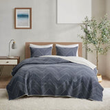 3 Piece Embroidered Cotton Quilt Set Navy King/Cal King B03596540