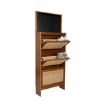 ZUN Rattan Shoe Cabinet for Entryway, Free Standing Shoe Rack with 3 Flip Drawers & Black Pegboard, 38705249