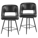 2 Pcs Black PU Swivel Bar Stools with Open Backrest & Metal Legs 03553805