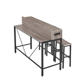 59 inch bar table, dining table, sofa table with power socket and LED light, 3 saddle stools, 09295421