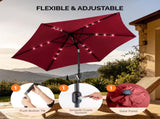 9ft Solar LED Patio Umbrella with Push Button Tilt & Crank, 6 Ribs Waterproof Polyester Outdoor 48244642