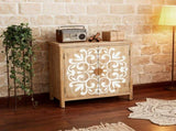 Rustic Wooden Accent Cabinet with Floral Carved Doors, 2 - Door Storage Cabinet for Living Room, W2295P365012