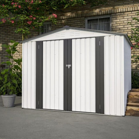 ZUN 8 x 6 ft Outdoor Storage Shed, All Weather Metal Sheds with 2 Lockable Doors, Tool Shed for Garden, W2505P163543