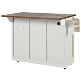 K&K 53.7" Farmhouse Kitchen Island Power Outlet, 2 Sliding Barn Door Kitchen Storage Island N707P170347W