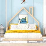 Full Size Wood Floor Bed with House-shaped Headboard, Natural WF304146AAN