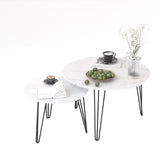 27.56'' Round Nesting Coffee Table Set of 2, Circular Nesting End Table Set, Round Marble Tabletop, 32508721