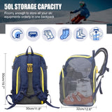 50L Blue Travel Ski Backpack for ski helmets, goggles, gloves, skis & other accessoriesAmazon 36520443