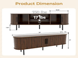 Walnut Embossed Particle Board TV Stand, Oval Tabletop 1473558cm, Modern Entertainment Center with 34294354