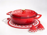 6-Quart Cast Iron Enamel Pot Includes Two Cloth Mitts and a Cloth Trivet 03268984