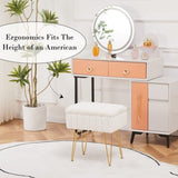 Faux Fur Storage Ottoman Vanity Stool with Metal Legs, Anti-Slip Feet, and Hidden Storage, 16.5" x 89456487