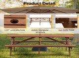 8-Person Rectangle Wooden Picnic Table, Outdoor Camping Dining Table with 2 Seats, Garden, DIY w/2 08420818