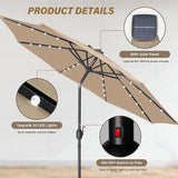 ZUN 9' Solar 32 Lighted Patio Table Market Push Button Tilt/Crank Outdoor Umbrella for W1134P220459