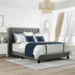 ZUN Upholstered Platform Bed with Classic Headboard, Box Spring Needed, Gray Linen Fabric, Queen Size WF280786AAE