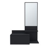 ZUN Vienna 23.6" Wide 3-Tier Shelf Floating Mirror Console Table, Full Extension Drawer Black B070P242499