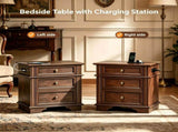 () Vintage-Style 3-Drawer Nightstand with Power Outlet 24*16.14*26.38in P2 MDF 26434829