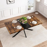 55.11" -70.86"Retro Rectangular Stretch Dining Table, Antique Wood Top And Black Relief Plate, Black W757P147831
