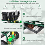 Garden Cart Height Adjustable Scooter with Swivel Seat & Tool Storage Green 37300968