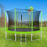 ZUN 10FT Trampoline for Kids with Safety Enclosure Net, Basketball Hoop and Ladder, Easy Assembly Round 55763995