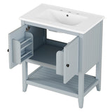 ZUN 30" Gray Modern Sleek Bathroom Vanity Elegant Ceramic Sink with Solid Wood Frame Open Style Shelf & N725P189825E