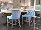Contemporary Velvet Upholstered Barstools with Button Tufted Decoration and Wooden Legs, and Chrome 57518418