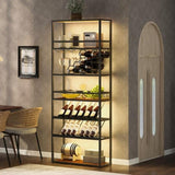 ZUN LED Tall Bar Cabinet Wine Rack, Black Contemporary Standing Honeycomb Wine Rack with Glass Rack WF322558AAB