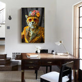 Abstract Art Wall Decor Stylish Cheetah in Leopard Print Suit with Sunglasses and Hat Featuring W3374P322233