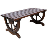 Outdoor Rustic Wooden Bench with Wagon Wheel Legs, 2 People Outdoor Bench Garden Bench Front Porch W465P222623