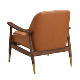 29.2'' Mid-Century Faux Leather Accent Chair with Cushioned Seat, Solid Wood Frame, and Brass-Tipped N767P205863B