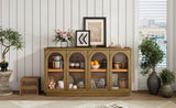 TREXM 4-Door Large Storage Buffet Cabinet with Glass Doors, Arched Cabinet with Adjustable Shelves N715P247544D