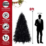 ZUN 8ft Pre-Lit Black Christmas Tree, Full Halloween Xmas Artificial Tree 2486 Branch Tips, 600 Lights, 57068459