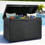 K&K 230 Gallon Wicker Deck Box with Wheels, All-Weather Outdoor Storage Box, Rattan Storage Bin for N707P245458B