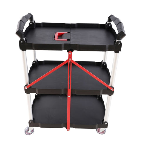 ZUN Folding service car with wheels, three-layer practical trolley, folding storage cart, suitable for W227P163437