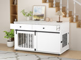 39.37'' Modern Wooden Dog Crate Furniture with Double Drawers and Sliding Barn Door, Decorative Pet W808P346018