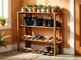 Natural Wood Folding Storage Shelf, Slatted Drainage Design Portable Display Rack for Indoor Outdoor 60770932