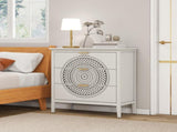 3 Drawer Cabinet with Hollow-Carved 3 Drawer Dresser Storage Chest with Metal Handles For Entryway W688138992