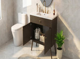 36" Luxury Striped Bathroom Vanity, Soft-Close Dual-Door Storage & Premium Ceramic Sink, Dark Brown N765P387198D