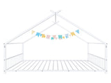 White Flat Bed House Shape with Side Guardrails Twin Children's Iron Bed 70816319