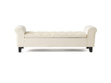 lvory Fabric Storage Bench with Rolled Arms, 38" Seat Width, Black Legs, Button Fabric Design, N770P372389A