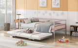 Twin Size Metal Daybed with Adjustable Trundle, Pop Up Trundle, Silver WF301146AAN