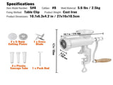 Manual Meat Grinder 8 Cast Iron Table Clamp 5mm/8mm Plates 3 Sausage Tubes for Beef Pork Fish 05342489
