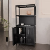 Black bamboo storage cabinet, separate bathroom cabinet with 2 doors, floor cabinet organizer for W2207P327620
